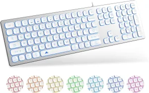 Wireless Keyboard and Mouse Combo, Ultra Slim Compact Full Size Wireless Keyboard and Mouse Set 2.4G Ultra-Thin Sleek Design for Windows, Mac, Computer, Desktop, PC, Notebook (USB, KB770-Silver White)