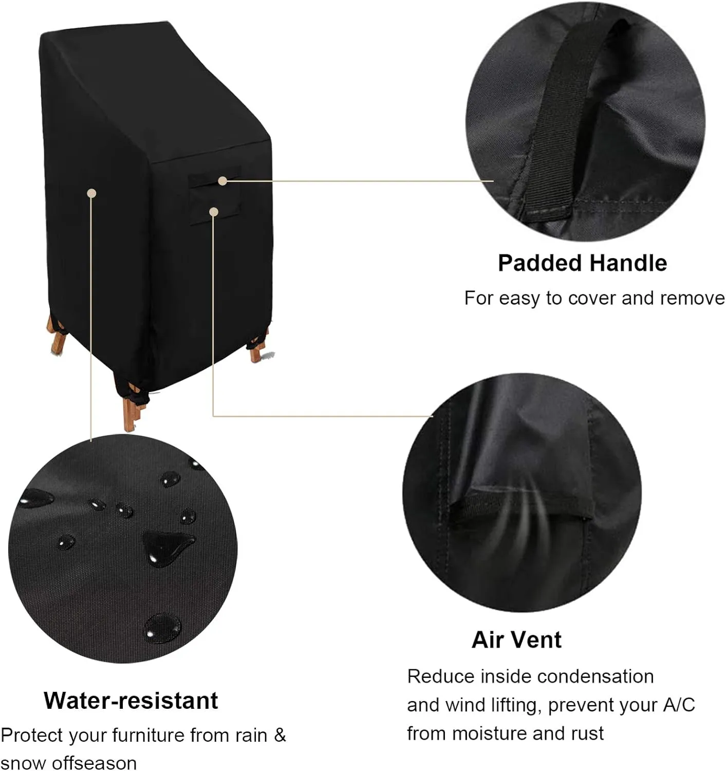 WOMACO Stackable Patio Chair Cover 2 Pack Waterproof Outdoor Stacking High Back Chair Cover Water Resistant Outside Furniture Tall Chair Protector (2 Pack - 29.5"L X 29.5"W X 47"H, Black)