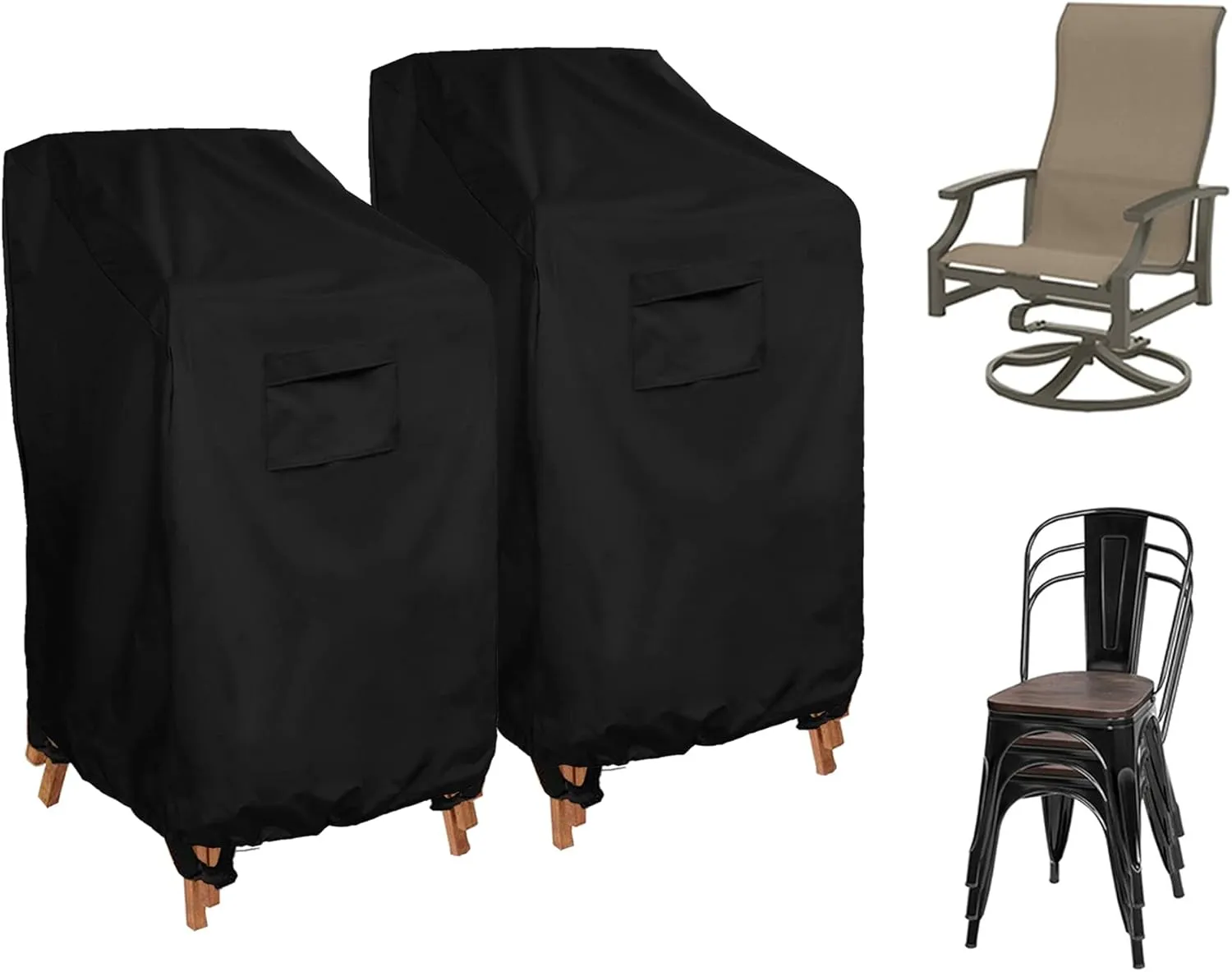 WOMACO Stackable Patio Chair Cover 2 Pack Waterproof Outdoor Stacking High Back Chair Cover Water Resistant Outside Furniture Tall Chair Protector (2 Pack - 29.5"L X 29.5"W X 47"H, Black)