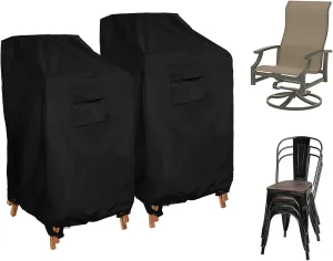 WOMACO Stackable Patio Chair Cover 2 Pack Waterproof Outdoor Stacking High Back Chair Cover Water Resistant Outside Furniture Tall Chair Protector (2 Pack - 29.5"L X 29.5"W X 47"H, Black)