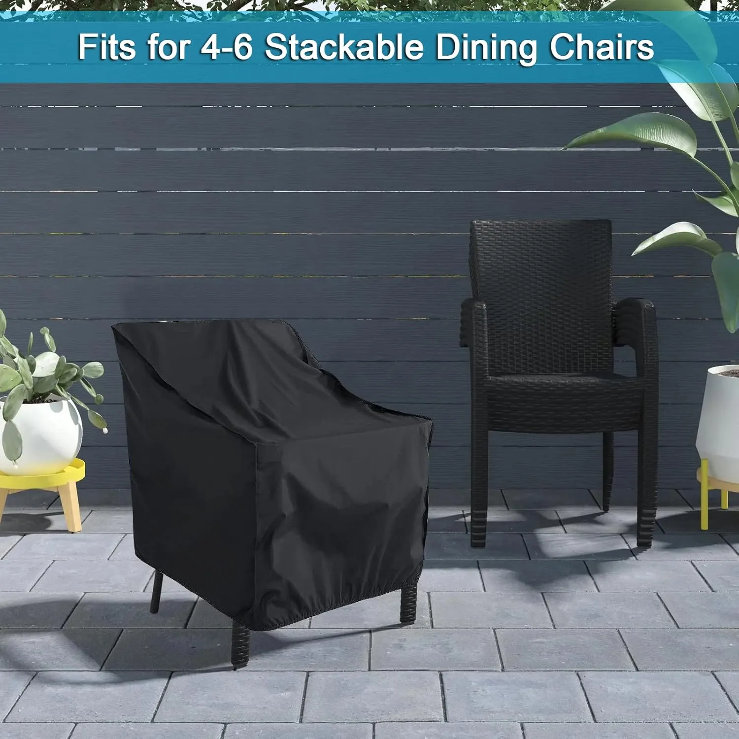 WOMACO Stackable Patio Chair Cover 2 Pack Waterproof Outdoor Stacking High Back Chair Cover Water Resistant Outside Furniture Tall Chair Protector (2 Pack - 29.5"L X 29.5"W X 47"H, Black)