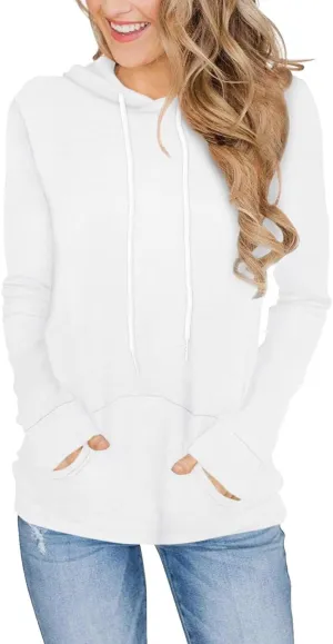 Women's Long Sleeve Hoodies Tops Lightweight Hooded Sweatshirts Pullover Casual Tunic Shirts with Pocket