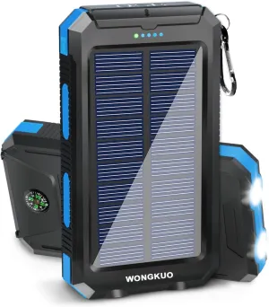 WONGKUO Solar Charger Power Bank - 36800mAh Solar Phone Charger, QC3.0 Fast Charger with LED Flashlight, IP65 Waterproof Portable Power Bank for Outdoor Activities