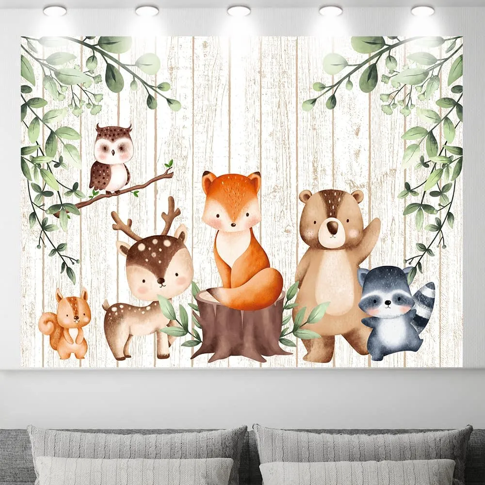 Woodland Baby Shower Backdrop, 20 x 10 ft Wild Jungle Animal Adventure Theme Background, Kids Birthday Baby Shoower Gender Reveal Photography Party Supplies Decor