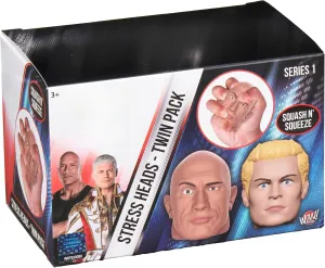 WWE: Stress Heads - Twin Pack - 3" Character Head Squash-Squeeze Novelty Toys, Cody Rhodes & The Rock, Stress Relief & Sensory Play, Kids-Fans Ages 6 