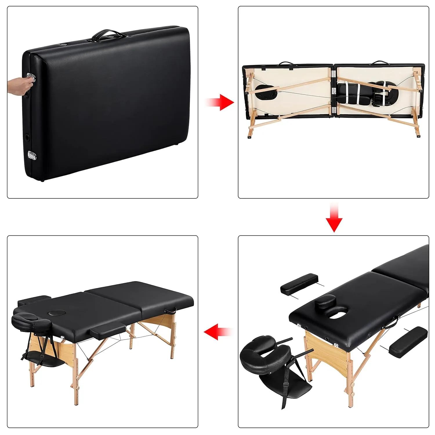 Yaheetech Massage Table Portable Lash Beds Spa Bed Massage Couch Foldable Spa Tables Adjustable 2 Fold with Non-Woven Bag 28 inch, Black