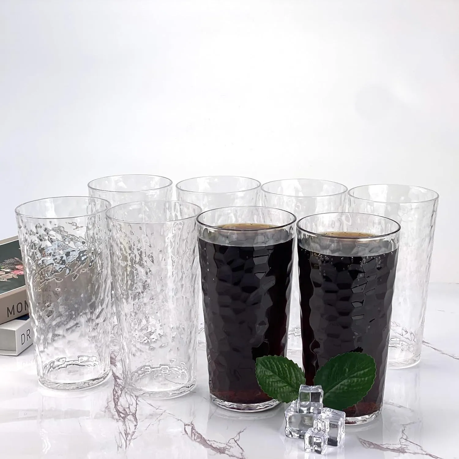 Yalin 24-Ounce Plastic Tumbler Acrylic Drinking Glasses, Reusable Plastic Cups, Stackable, BPA-Free, Shatter Proof, Dishwasher Safe, Set of 8 (Clear)
