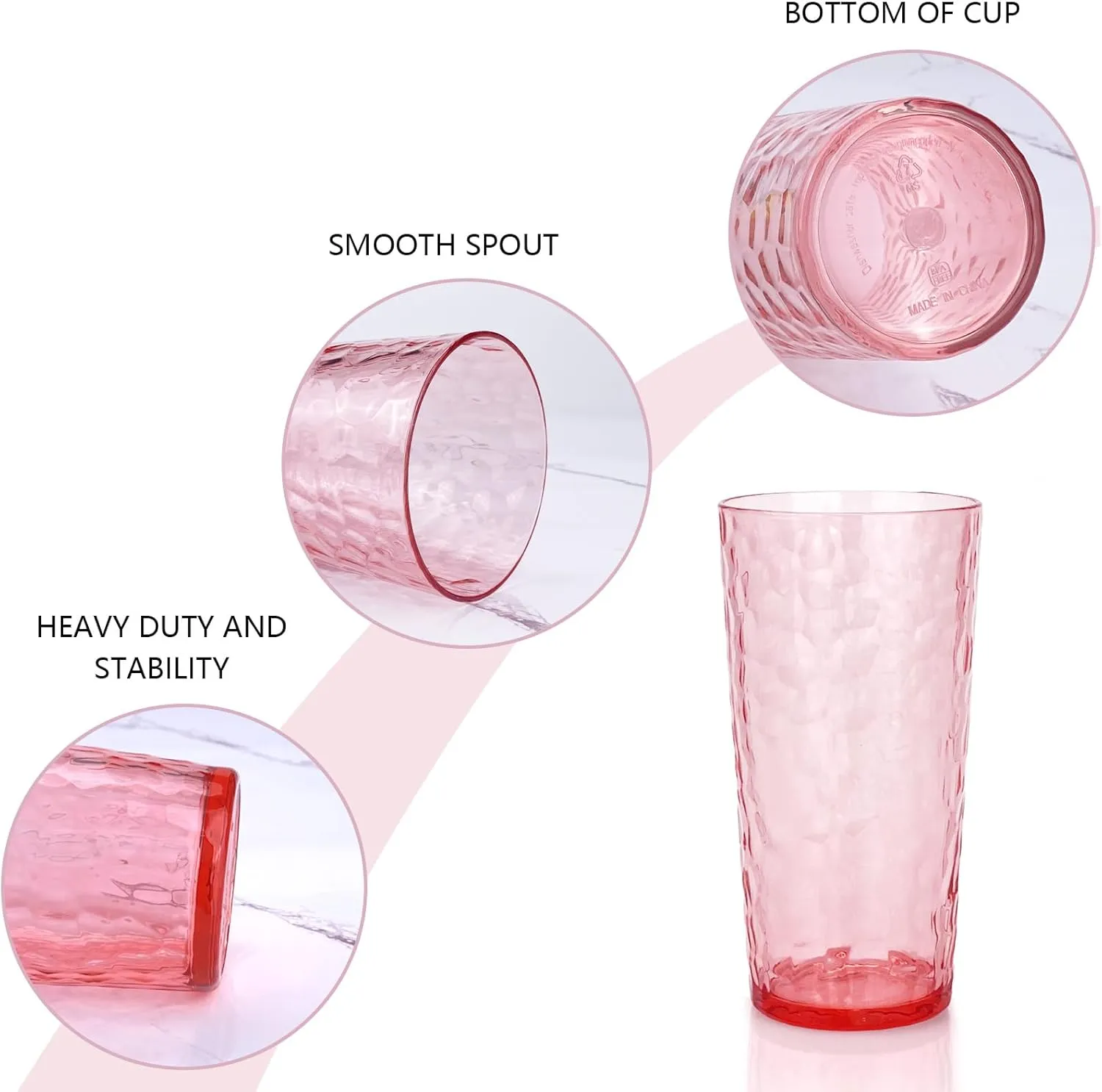Yalin 24-Ounce Plastic Tumbler Acrylic Drinking Glasses, Reusable Plastic Cups, Stackable, BPA-Free, Shatter Proof, Dishwasher Safe, Set of 8 (Pink)
