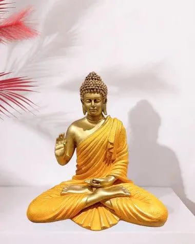 Yellow Polyresin Buddha Sculpture For Home Decoration