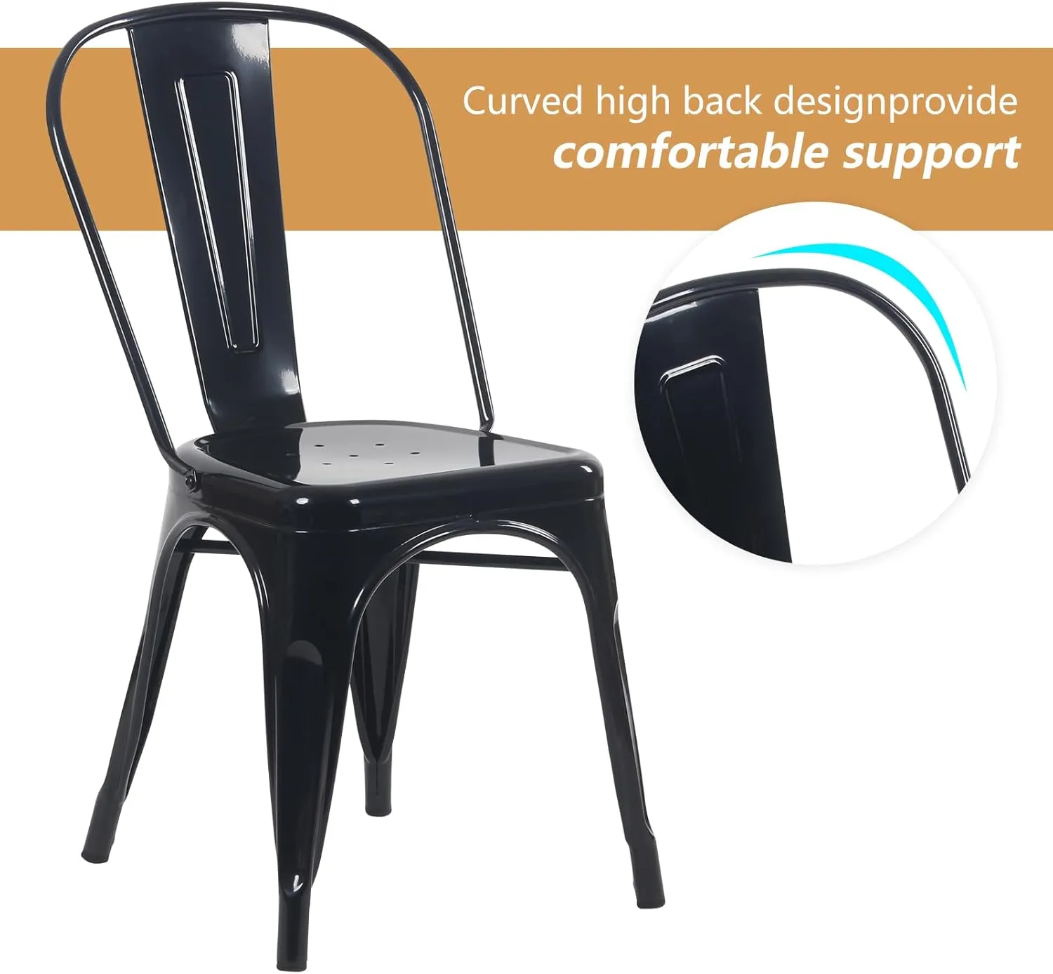 YOUNIKE Metal Dining Chairs Set of 4 Indoor Outdoor Patio Chairs Kitchen Chairs Metal Stackable Chair Tolix Side Bar Chairs 340LBS Weight Capacity Obsidian Black