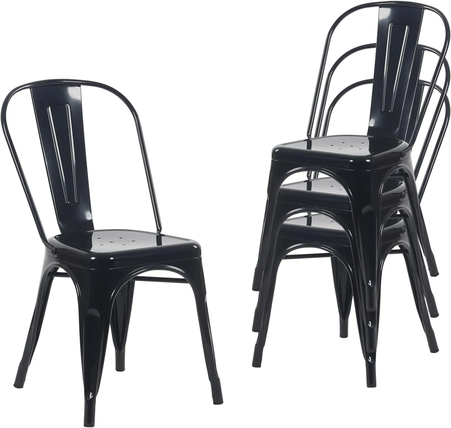 YOUNIKE Metal Dining Chairs Set of 4 Indoor Outdoor Patio Chairs Kitchen Chairs Metal Stackable Chair Tolix Side Bar Chairs 340LBS Weight Capacity Obsidian Black
