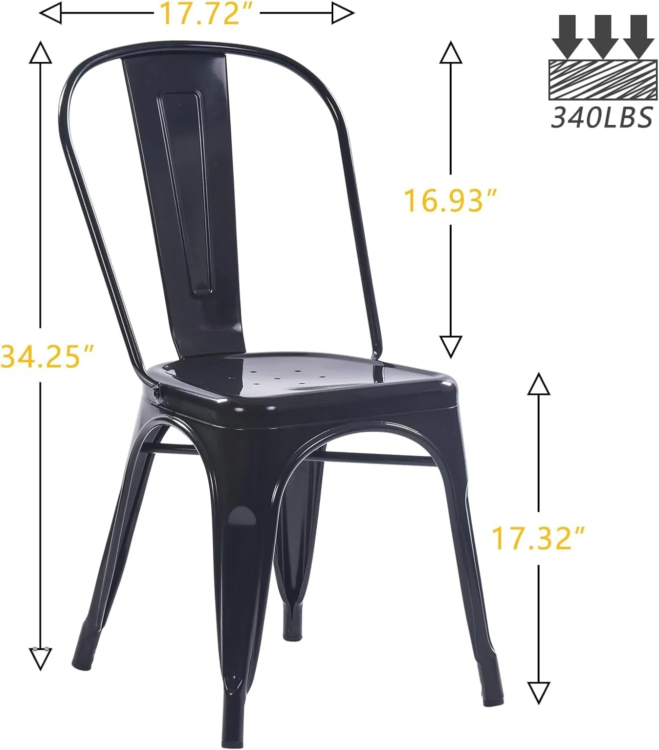 YOUNIKE Metal Dining Chairs Set of 4 Indoor Outdoor Patio Chairs Kitchen Chairs Metal Stackable Chair Tolix Side Bar Chairs 340LBS Weight Capacity Obsidian Black