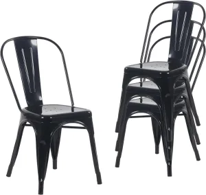 YOUNIKE Metal Dining Chairs Set of 4 Indoor Outdoor Patio Chairs Kitchen Chairs Metal Stackable Chair Tolix Side Bar Chairs 340LBS Weight Capacity Obsidian Black