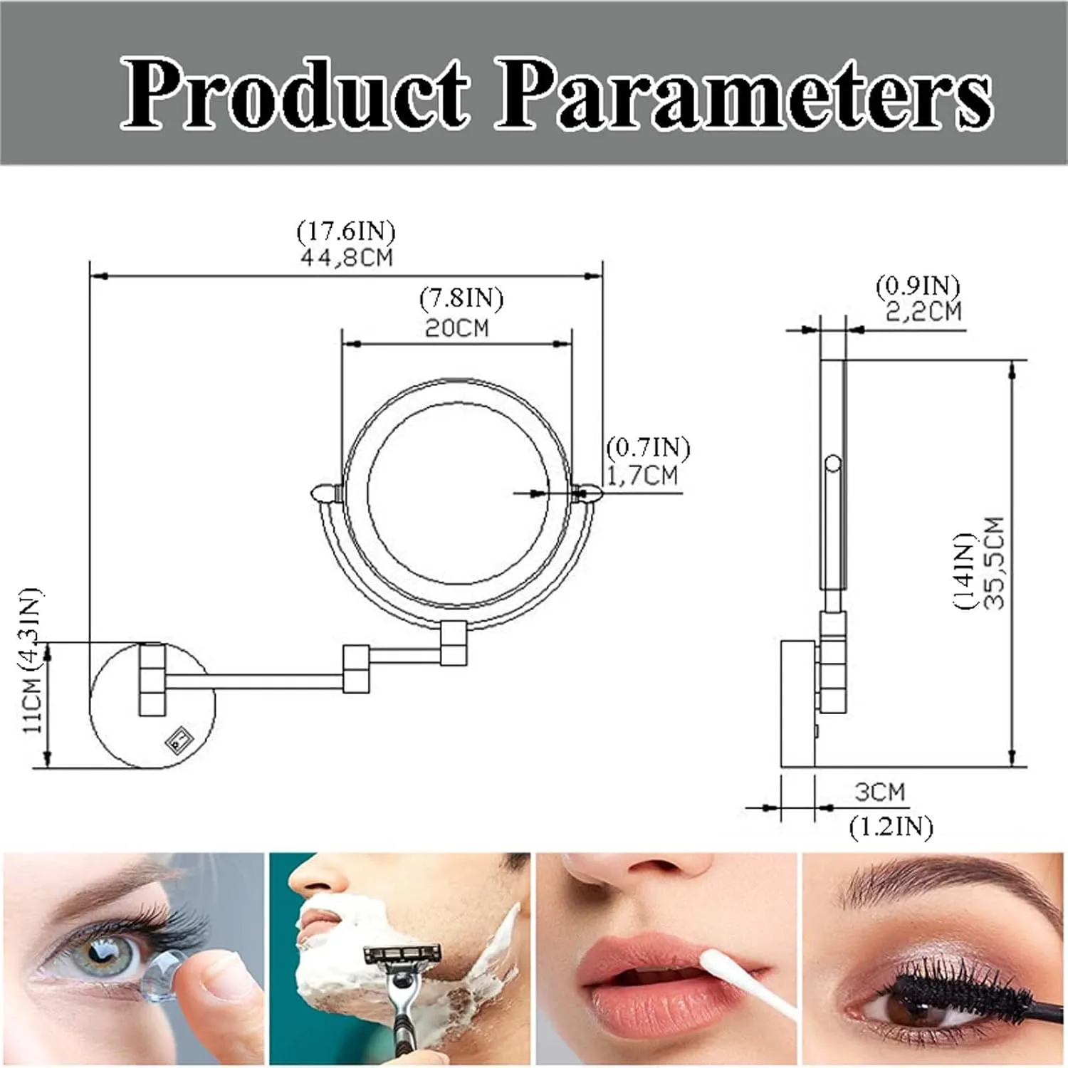 YSUEFIJO Lighted Vanity Makeup Mirror, Double Sided Magnifying Mirror, Magnifying LED Vanity Mirror, Extension Foldable Arm, Portable Cosmetic Mirror, for Makeup, Hair Styling