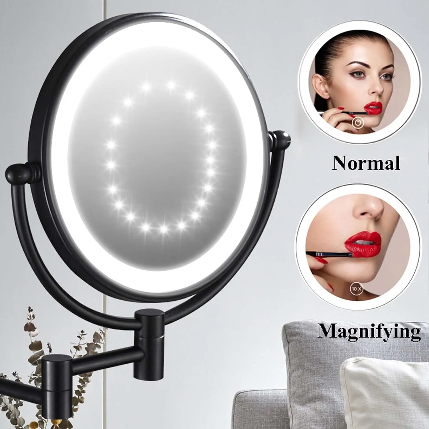 YSUEFIJO Lighted Vanity Makeup Mirror, Double Sided Magnifying Mirror, Magnifying LED Vanity Mirror, Extension Foldable Arm, Portable Cosmetic Mirror, for Makeup, Hair Styling