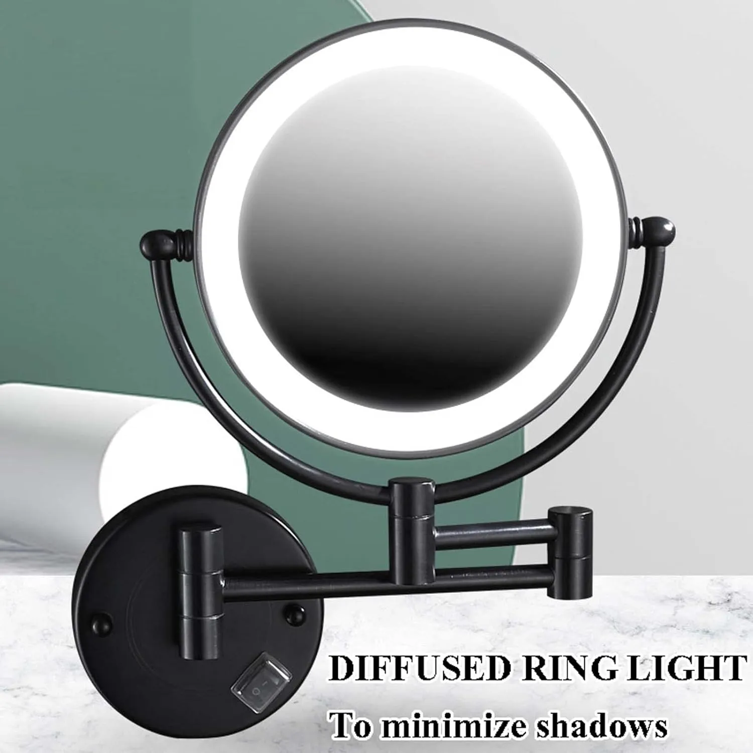 YSUEFIJO Lighted Vanity Makeup Mirror, Double Sided Magnifying Mirror, Magnifying LED Vanity Mirror, Extension Foldable Arm, Portable Cosmetic Mirror, for Makeup, Hair Styling