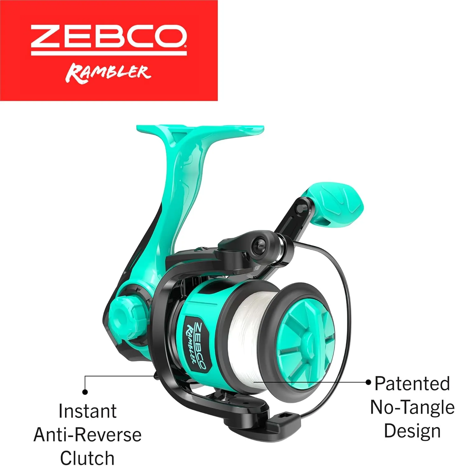 Zebco Rambler Fishing Reel and Rod Combo, Durable Fiberglass Rod with Built-in Carabiner, Patented No-Tangle Reel, Pre-Spooled with 8-Pound Zebco Fishing Line