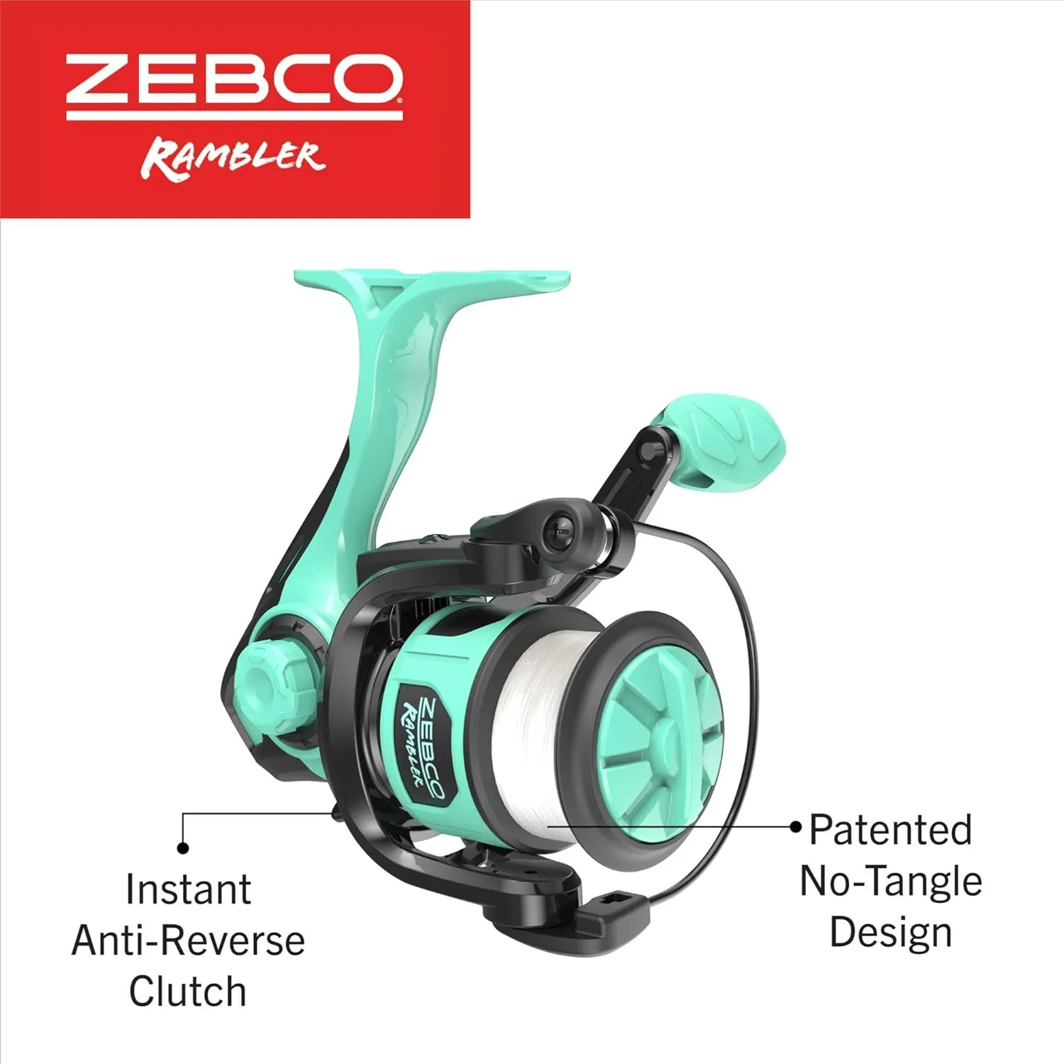 Zebco Rambler Fishing Reel and Rod Combo, Durable Fiberglass Rod with Built-in Carabiner, Patented No-Tangle Reel, Pre-Spooled with 8-Pound Zebco Fishing Line