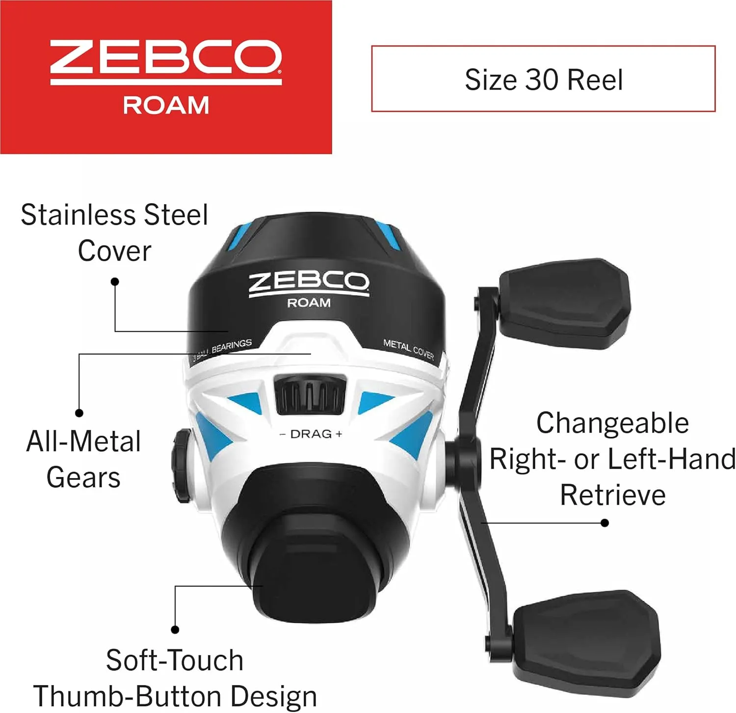 Zebco Roam Spincast Reel and Fishing Rod Combo, 6-Foot 2-Piece Fiberglass Fishing Pole with ComfortGrip Handle