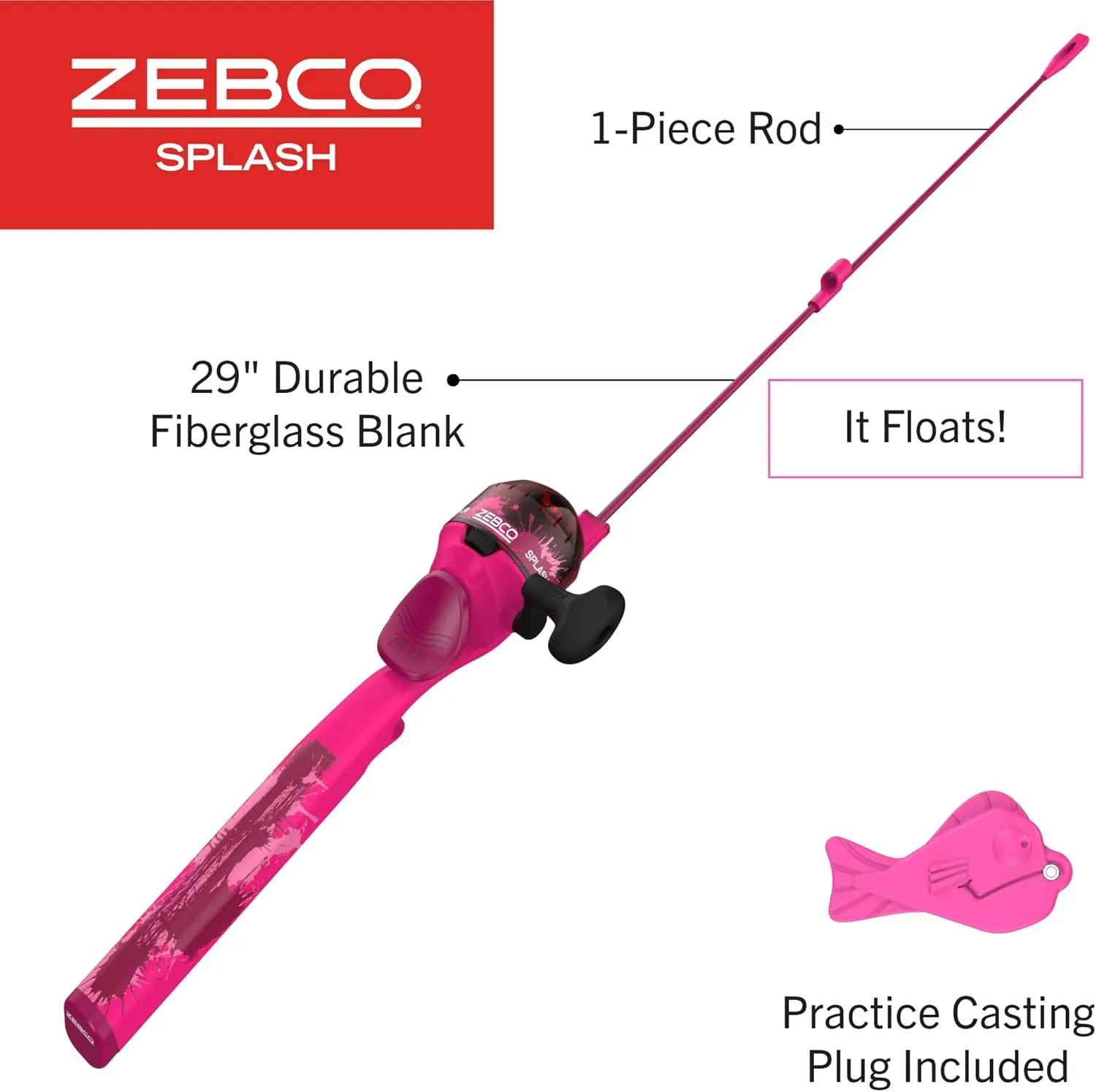 Zebco Youth 29-Inch Floating Spincast Reel and Fishing Rod Combo, Size 20 Reel, Pre-Spooled with 6-Pound Cajun Line