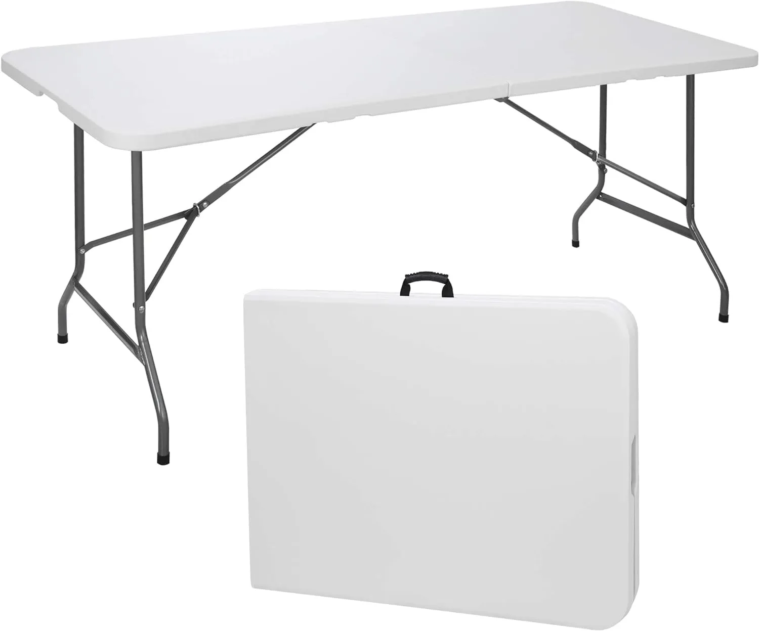 ZENY 6ft Folding Table, Portable Picnic Table, Plastic Table for Indoor Outdoor Picnic, Party, Camping, Heavy Duty Fold-up Table with Handle, White