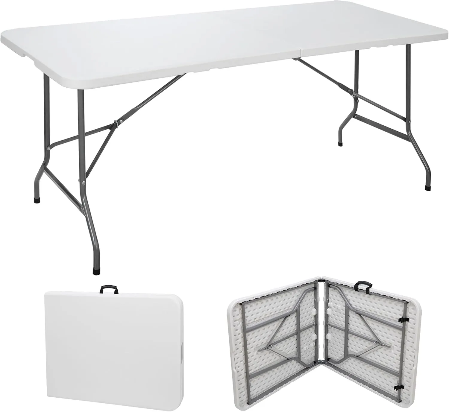 ZENY 6ft Folding Table, Portable Picnic Table, Plastic Table for Indoor Outdoor Picnic, Party, Camping, Heavy Duty Fold-up Table with Handle, White