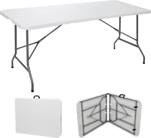 ZENY 6ft Folding Table, Portable Picnic Table, Plastic Table for Indoor Outdoor Picnic, Party, Camping, Heavy Duty Fold-up Table with Handle, White