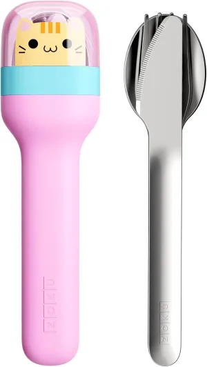 ZOKU Kids Pocket Utensil Set, Kitty - Stainless Steel Fork, Knife, and Spoon in Case - Portable Design for Travel, School, Picnics, Camping and Outdoor Home Use