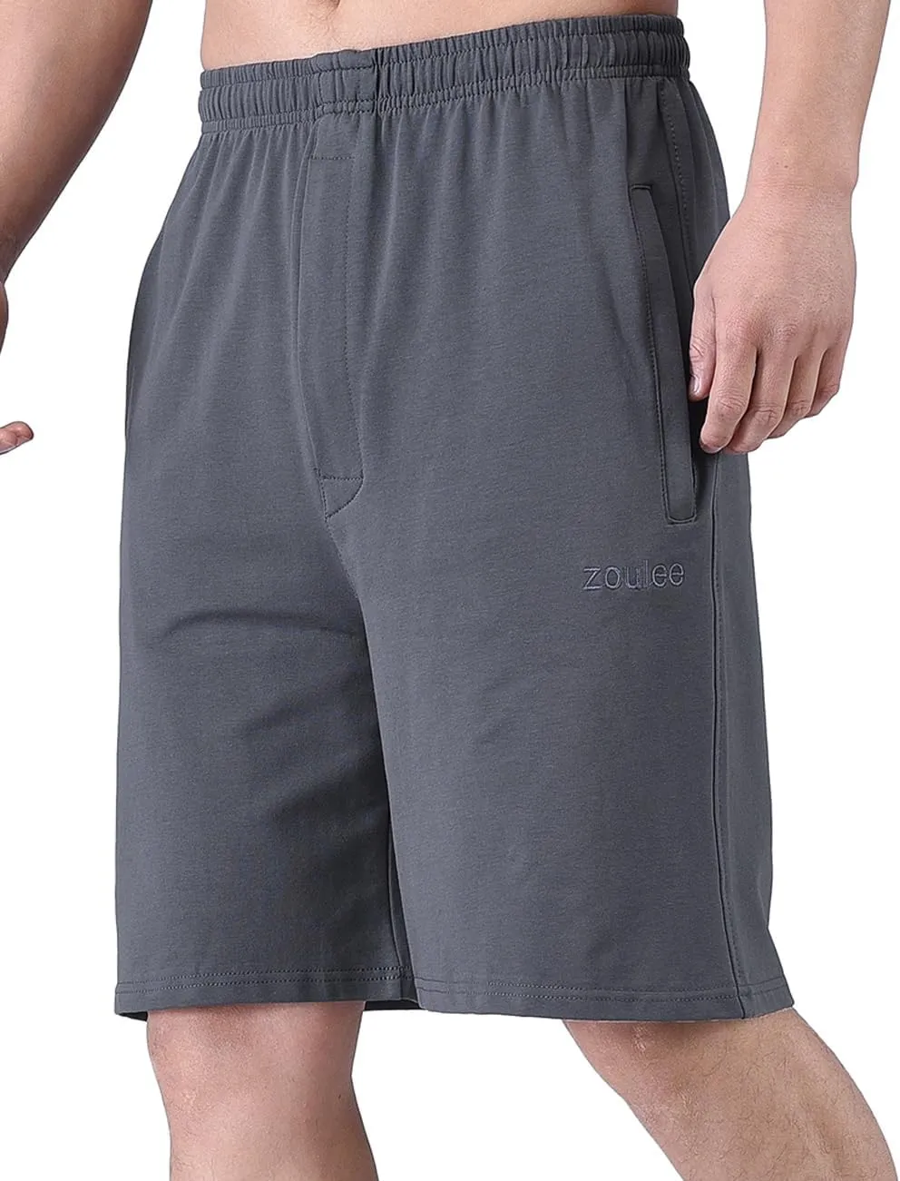 Zoulee Men's 9" Lightweight Jersey Shorts Front Zipper