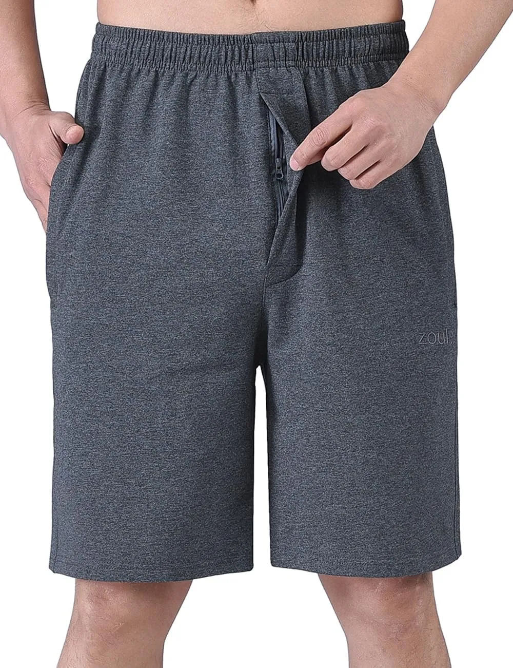 Zoulee Men's 9" Lightweight Jersey Shorts Front Zipper