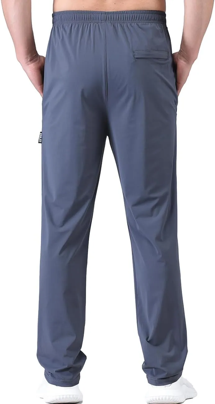 Zoulee Men's Elastic Waist Zipper Fly Hiking Pants Quick-Dry Lightweight Outdoor Sweatpants