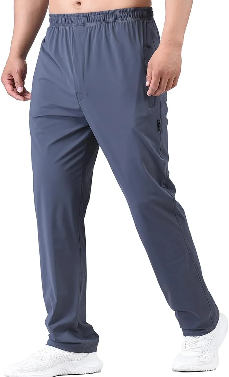 Zoulee Men's Elastic Waist Zipper Fly Hiking Pants Quick-Dry Lightweight Outdoor Sweatpants