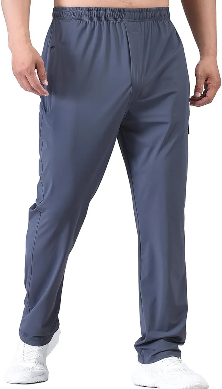 Zoulee Men's Elastic Waist Zipper Fly Hiking Pants Quick-Dry Lightweight Outdoor Sweatpants