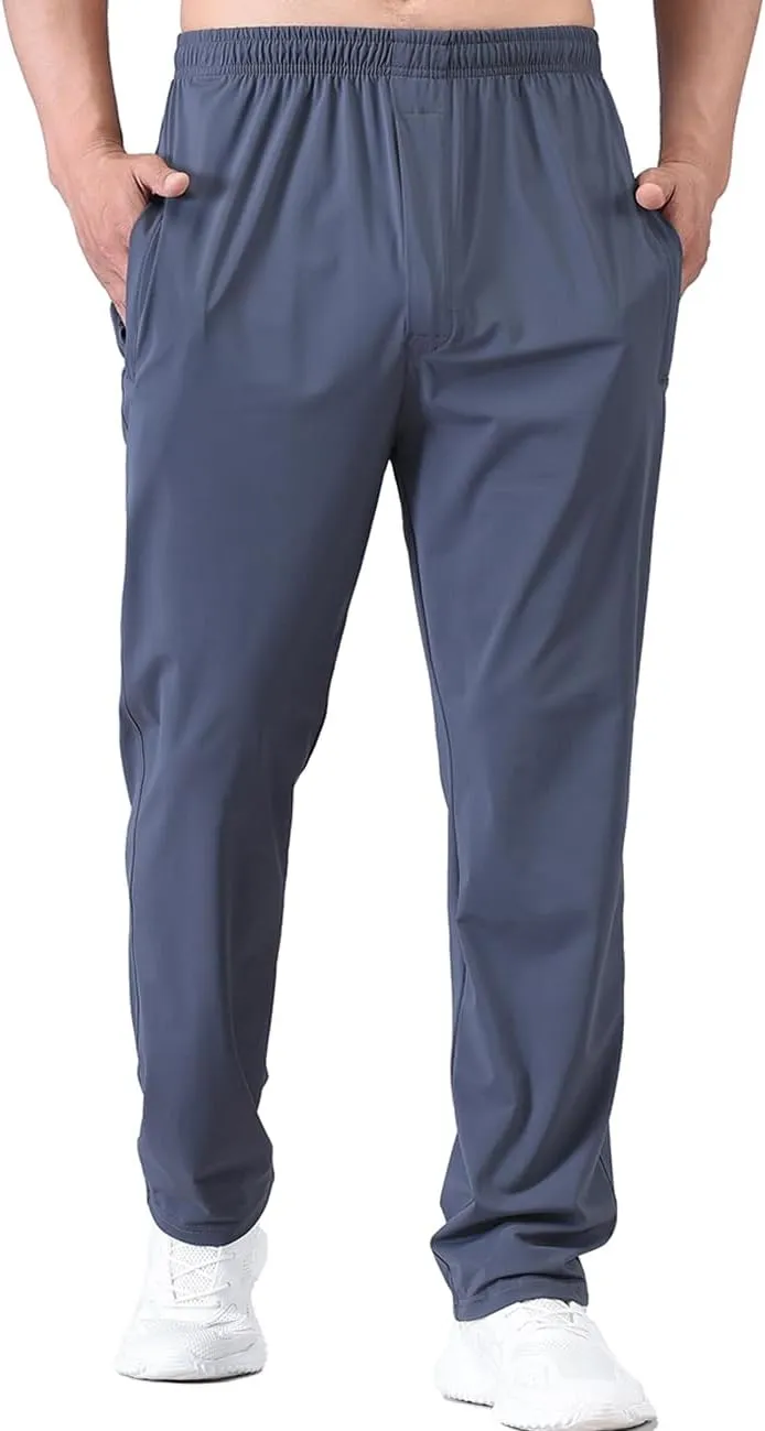 Zoulee Men's Elastic Waist Zipper Fly Hiking Pants Quick-Dry Lightweight Outdoor Sweatpants