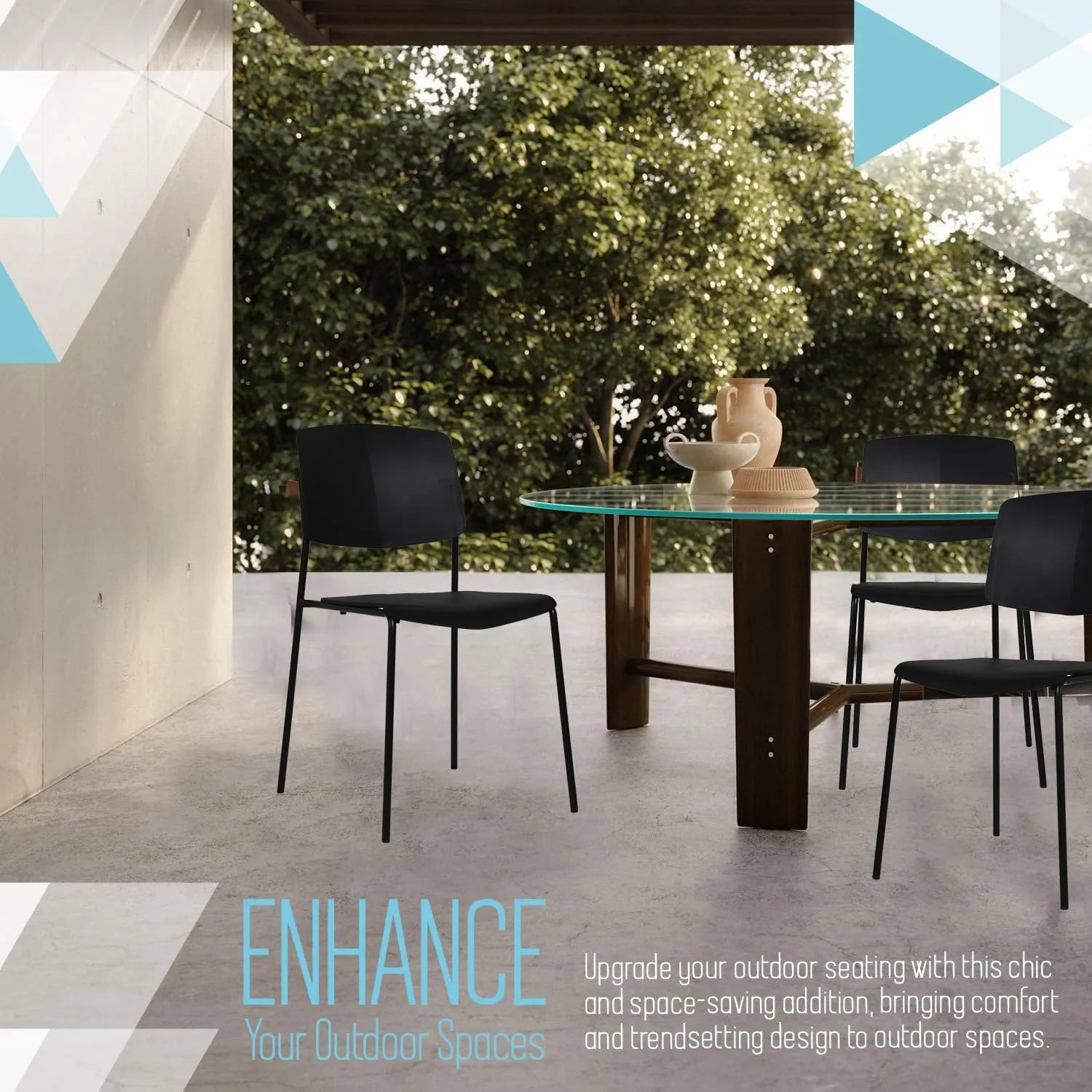 Zuho II Modern Stackable Chair, Black, Set of 2 – Armless Plastic Stacking Chairs for Outdoor, Indoor, Dining, Patio, Kitchen, Café – Weather Resistant, Easy Assembly, Space Saver