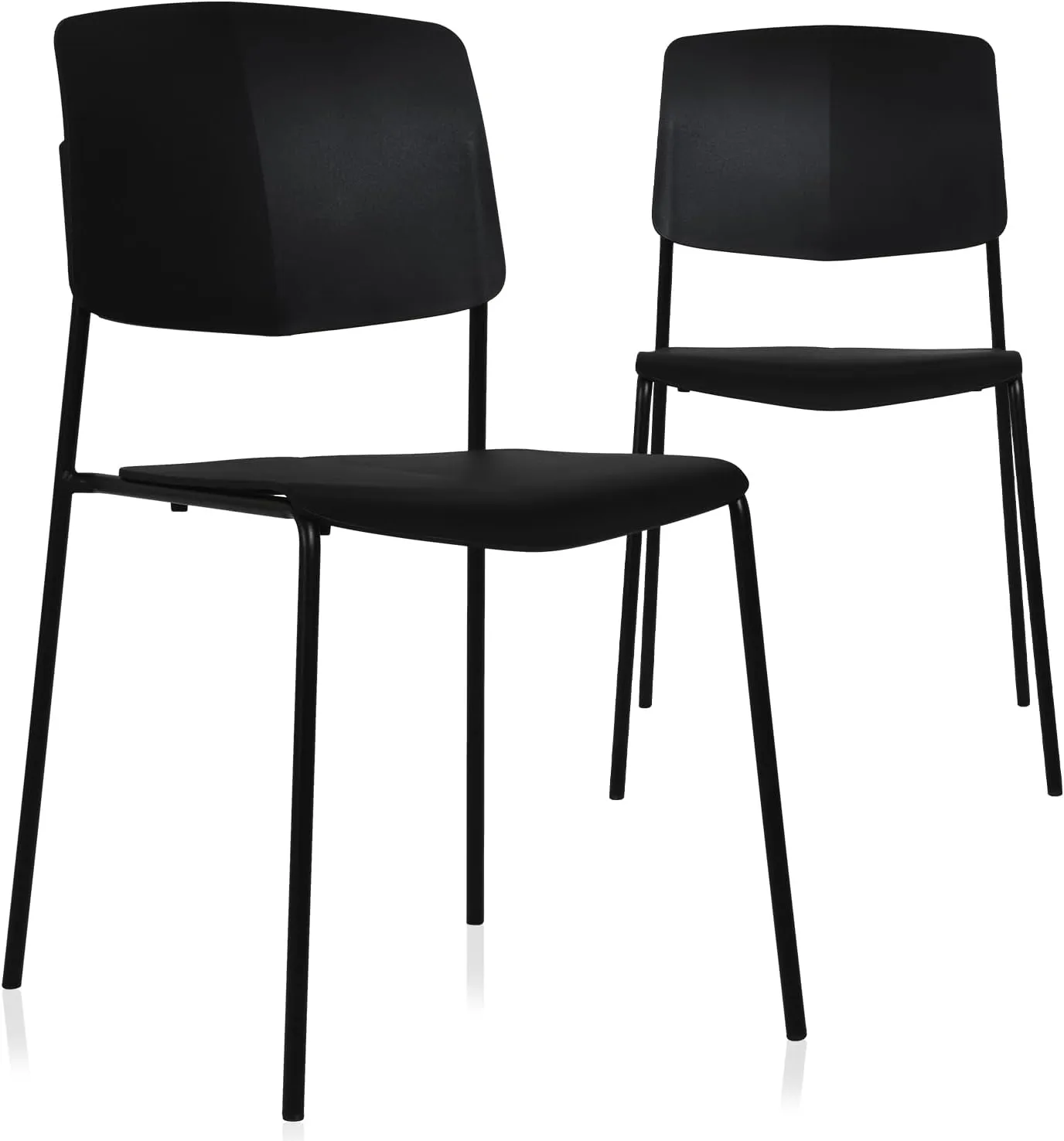 Zuho II Modern Stackable Chair, Black, Set of 2 – Armless Plastic Stacking Chairs for Outdoor, Indoor, Dining, Patio, Kitchen, Café – Weather Resistant, Easy Assembly, Space Saver