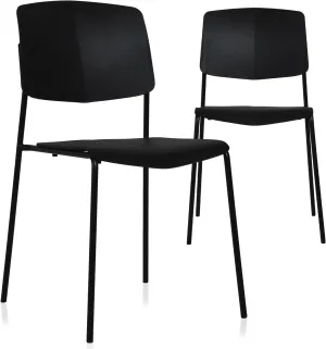 Zuho II Modern Stackable Chair, Black, Set of 2 – Armless Plastic Stacking Chairs for Outdoor, Indoor, Dining, Patio, Kitchen, Café – Weather Resistant, Easy Assembly, Space Saver