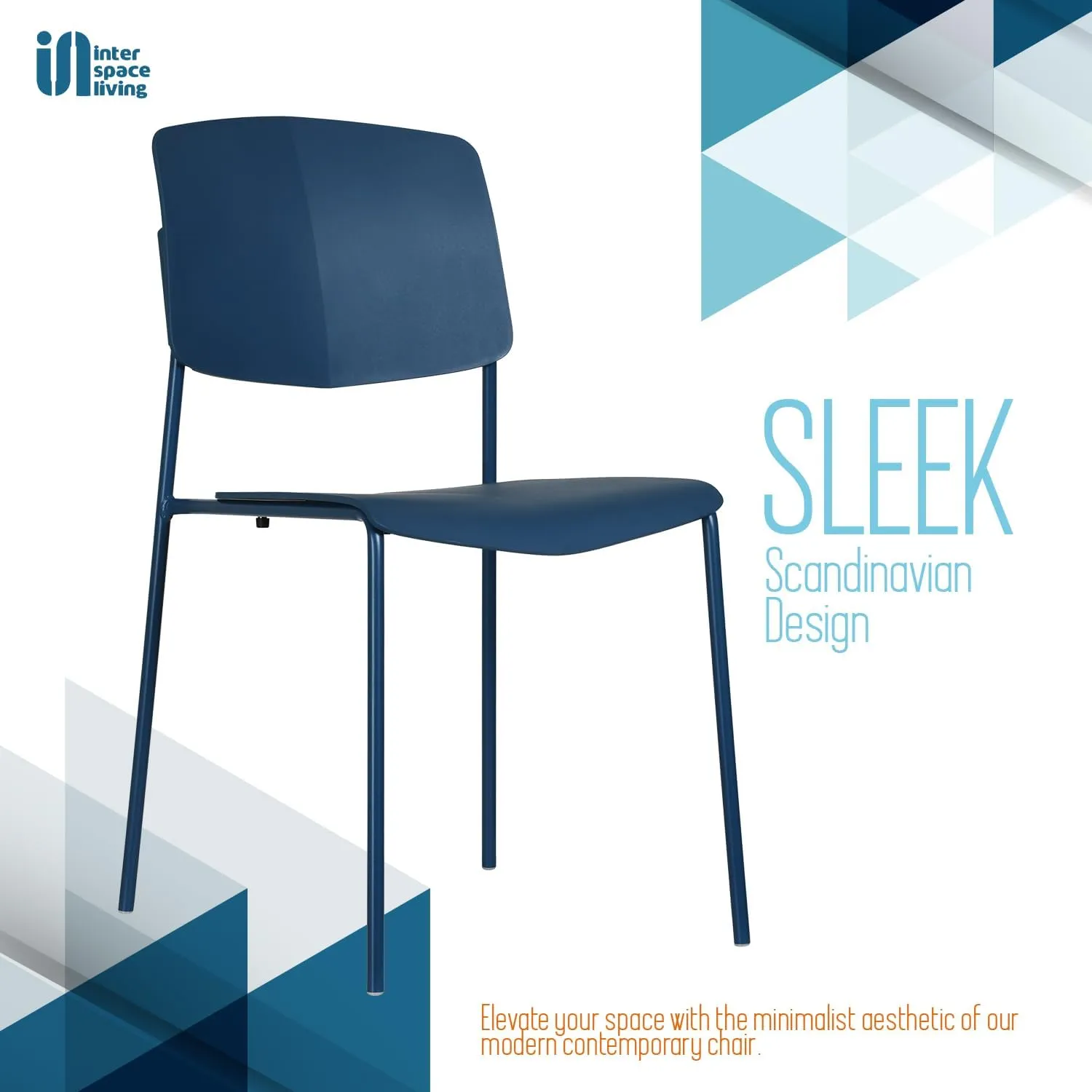 Zuho II Modern Stackable Chair, Ocean Blue, Set of 2 – Armless Plastic Stacking Chairs for Outdoor Indoor Dining, Patio, Kitchen, Café – Weather Resistant, Easy Assembly, Space Saver