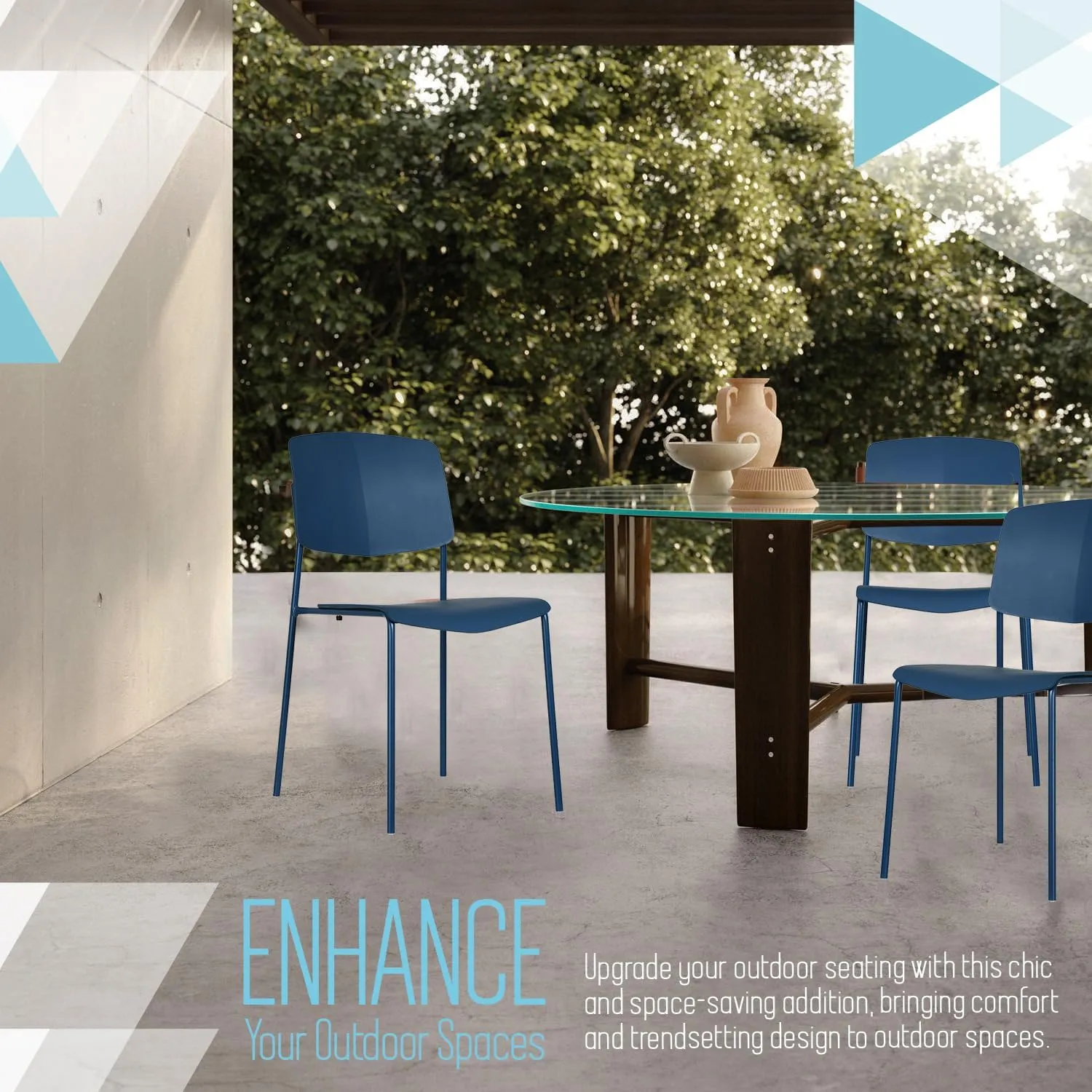 Zuho II Modern Stackable Chair, Ocean Blue, Set of 2 – Armless Plastic Stacking Chairs for Outdoor Indoor Dining, Patio, Kitchen, Café – Weather Resistant, Easy Assembly, Space Saver