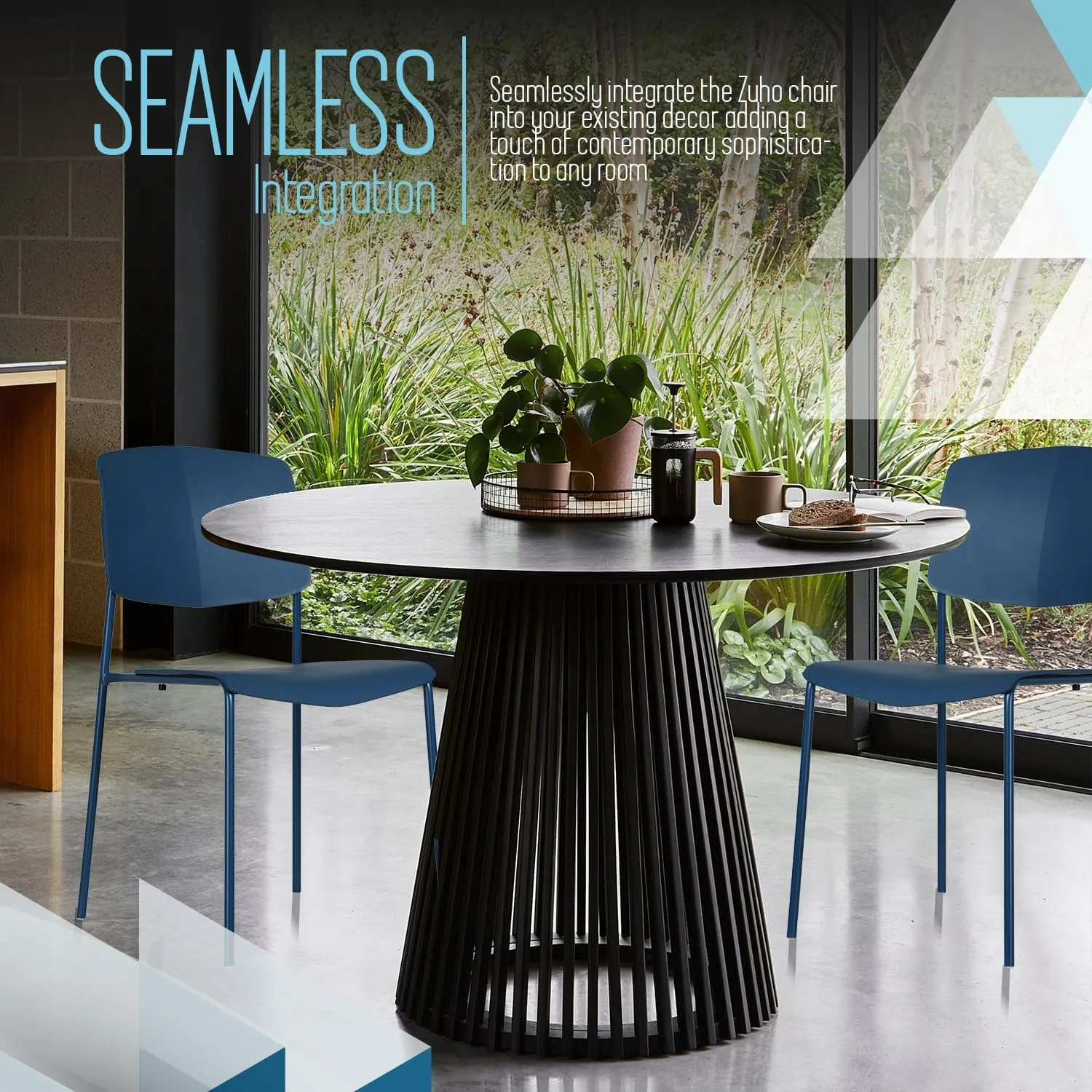 Zuho II Modern Stackable Chair, Ocean Blue, Set of 2 – Armless Plastic Stacking Chairs for Outdoor Indoor Dining, Patio, Kitchen, Café – Weather Resistant, Easy Assembly, Space Saver