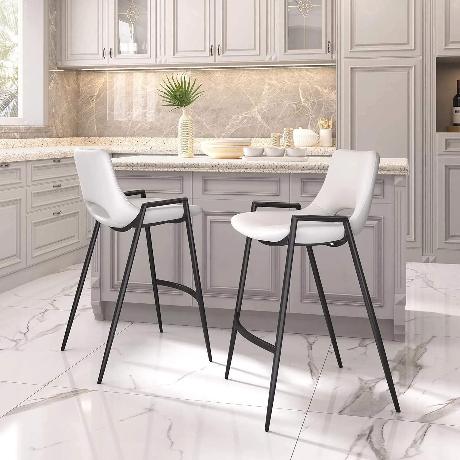 Zuo Modern Counter Chair Set, White, Black